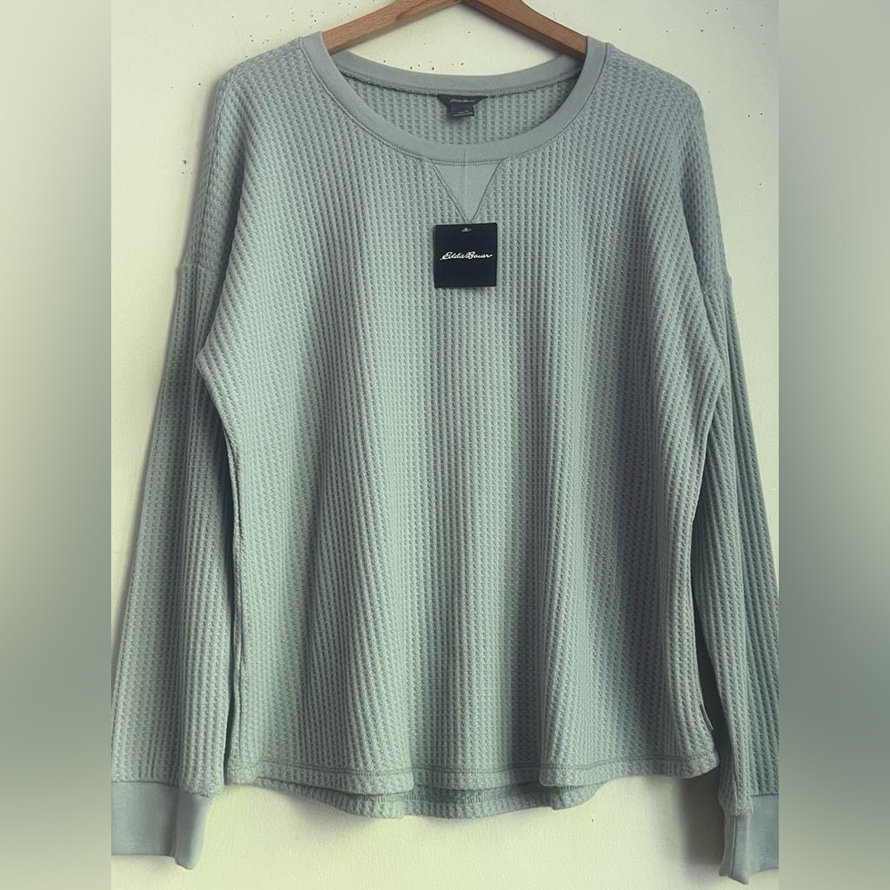 Eddie Bauer Light Sage Green Waffle Knit Sweatshirt